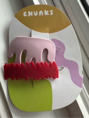 CHUNKS Arty Pink Drip & Red Wave Hair Barrettes bought in Seattle WA